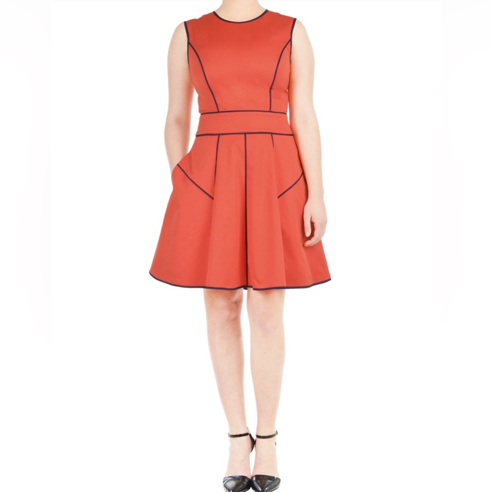 Eshakti Contrast Trim Faille Orange Flare Dress